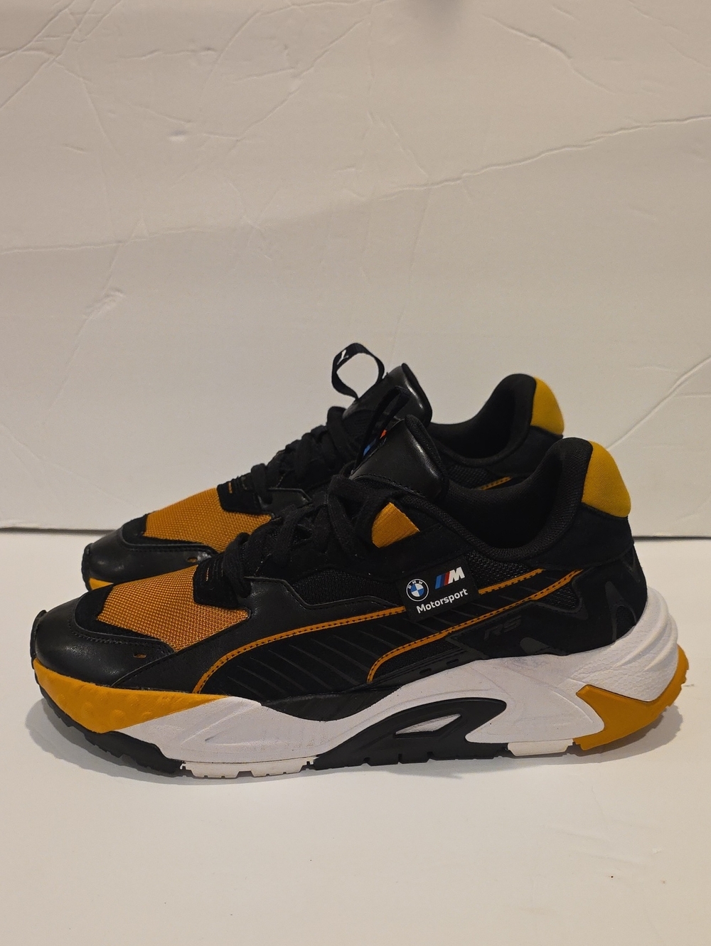 Rare Men's Black & Gold Yellow Racing-Inspired Sneakers BMW RS M SERIES Size 10